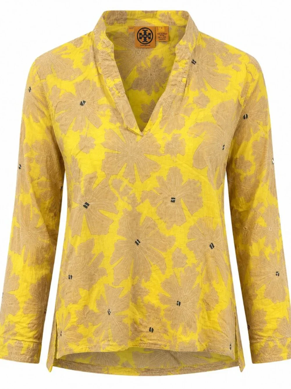 Tory Burch Yellow Floral Cotton Resort Blouse Small